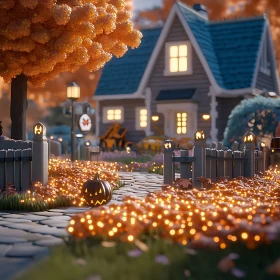 Halloween Decorated House with Pumpkin