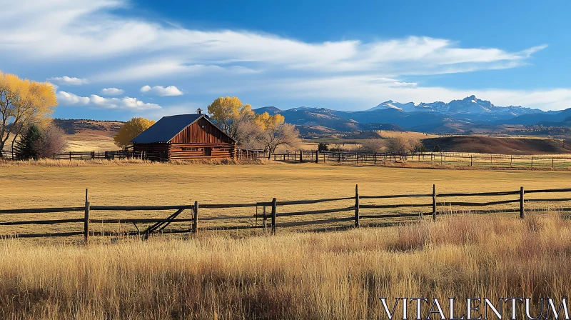 Rustic Cabin in a Golden Field AI Image