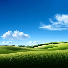 Lush Green Field Under a Sunny Sky