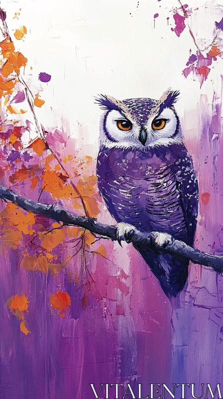 AI ART Purple Owl Art on Branch