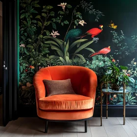 Stylish Armchair with Tropical Wallpaper