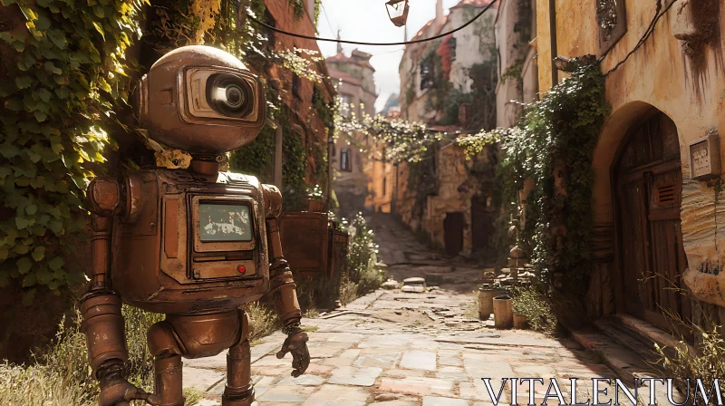 Old Robot in the Old Town AI Image