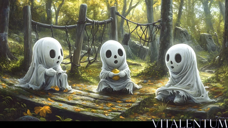 Spooky Cute Ghosts in the Woods AI Image