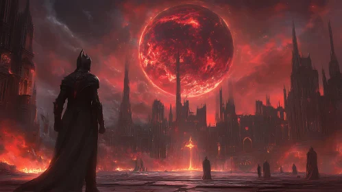 Apocalyptic Cityscape Under a Red Moon