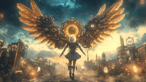 Clockwork Wings Over Metropolis