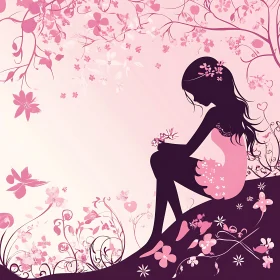 Pensive Girl with Flowers Art