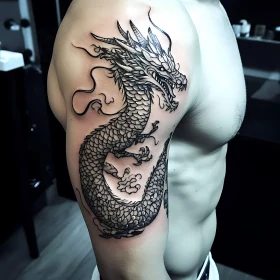 Detailed Black and Grey Dragon Tattoo