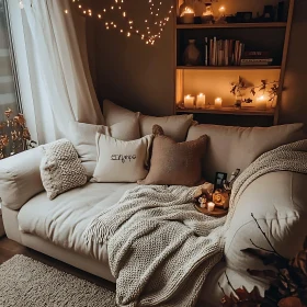 Relaxing Couch with Pillows and Blanket