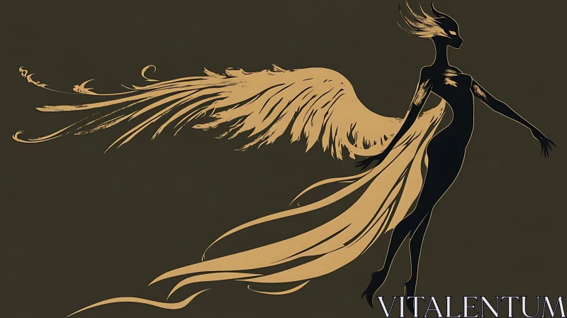 AI ART Golden Winged Figure Illustration