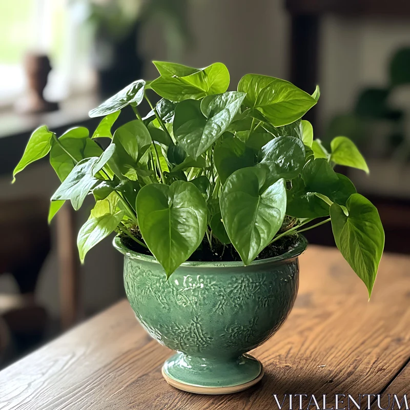 Indoor Potted Plant with Green Leaves AI Image