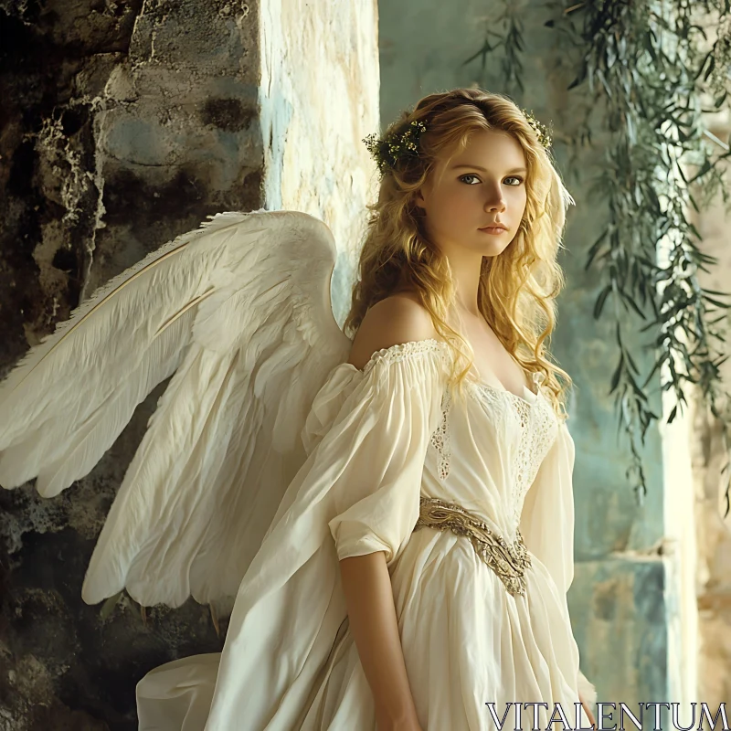 Serene Angel in White Dress AI Image