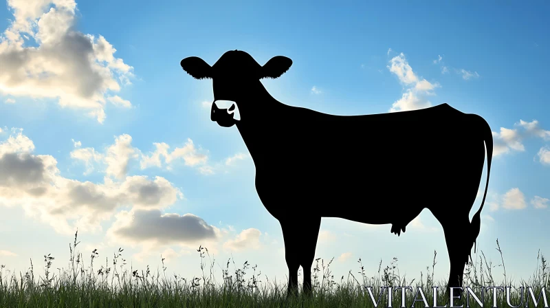 Black Cow in Field AI Image