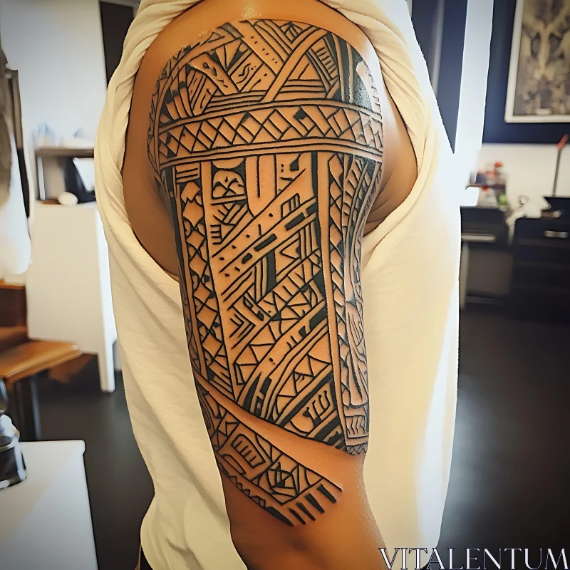 Geometric Tribal Tattoo on Arm AI Image