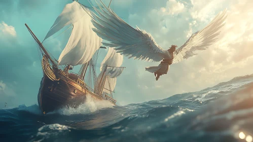 Winged Guardian Above the Waves