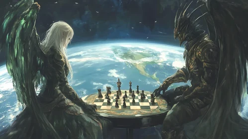 Chess game between Angels and Dragons