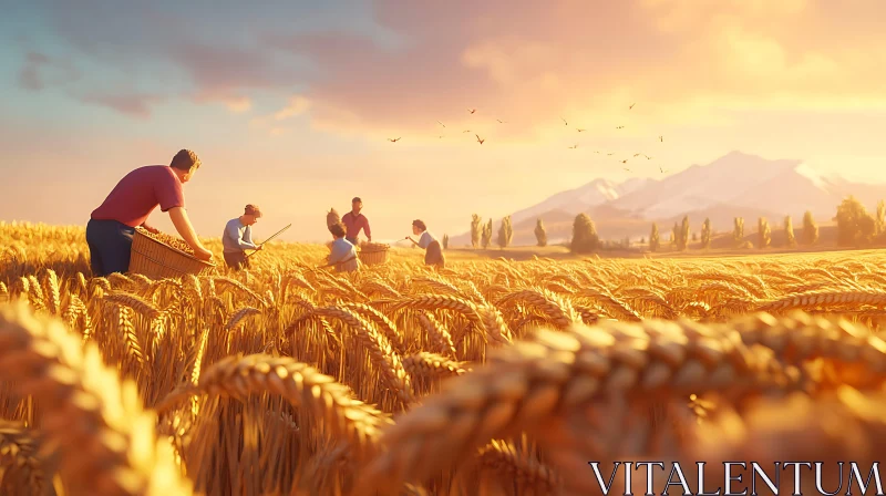 AI ART Wheat Field Harvest at Sunset