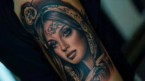 Intricate Tattoo Art of Woman's Face