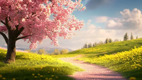 Pink Blossoms on a Sunny Meadow