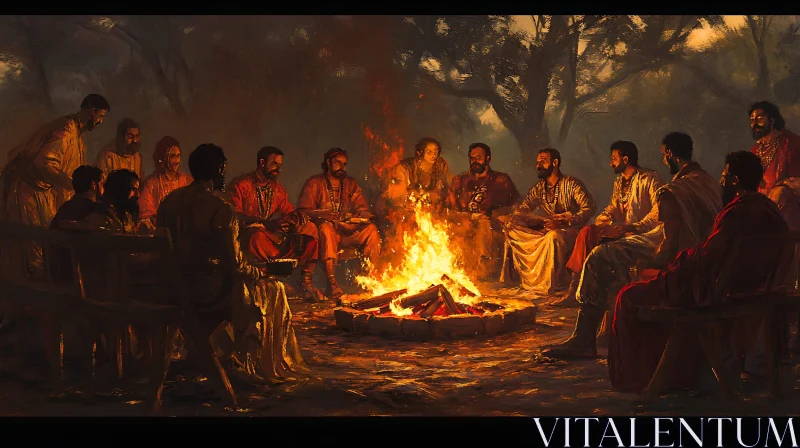 Men around the Fire AI Image