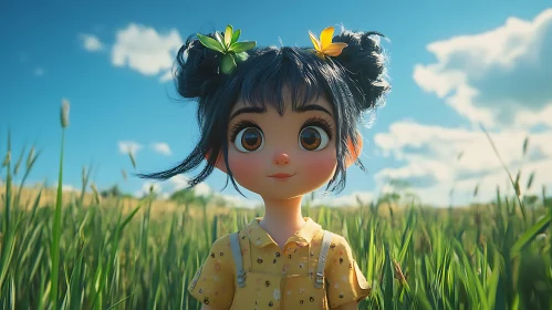 Animated Girl with Flowers in Hair