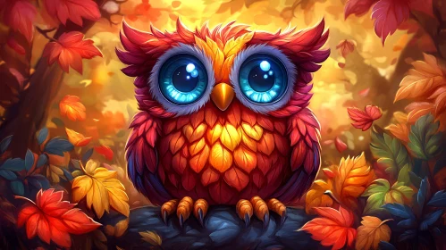 Whimsical Owl Amidst Autumn Leaves