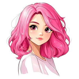 Cartoon Girl with Pink Hair