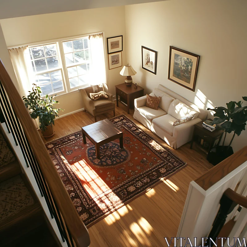 Cozy Sunlit Room Aerial View AI Image