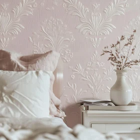 Floral Wallpaper in a Serene Bedroom Setting