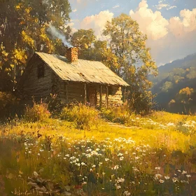 Idyllic Cabin in a Sunny Meadow