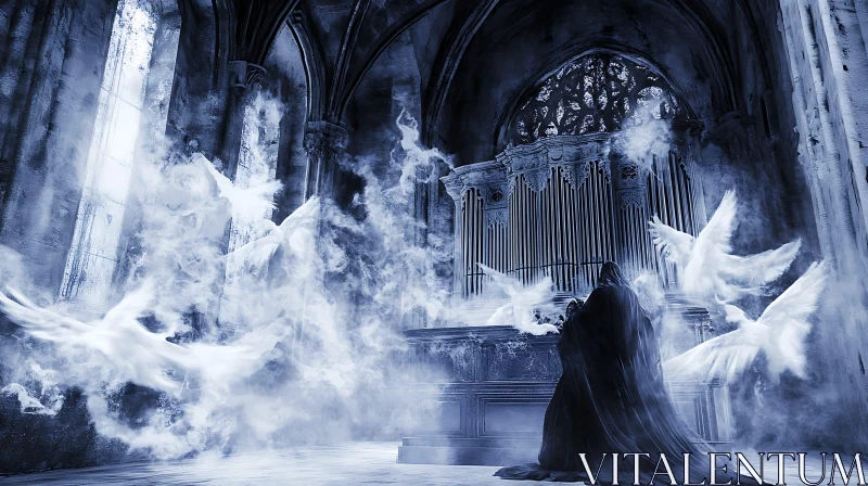 Ethereal Gathering in Gothic Hall AI Image