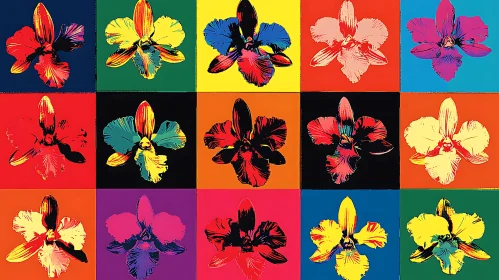 Orchid Pop Art Colorful Grid