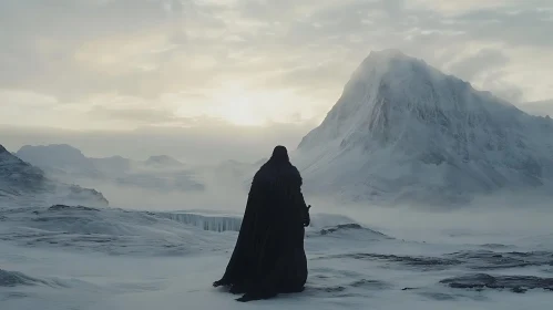 Snowy Mountain Vista with Figure