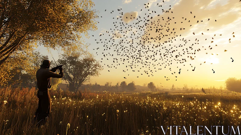 Golden Field Bird Hunt AI Image