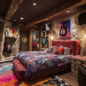 Rustic Stone Wall Bedroom Interior