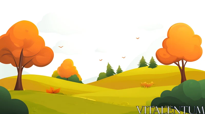 Peaceful Fall Scenery, Golden Trees AI Image