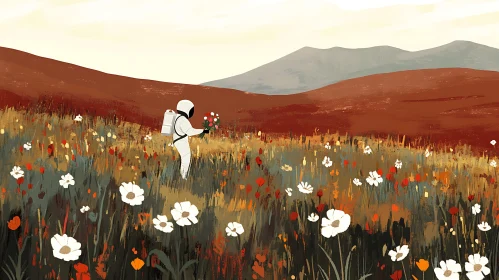 Space Explorer with Flowers Artwork