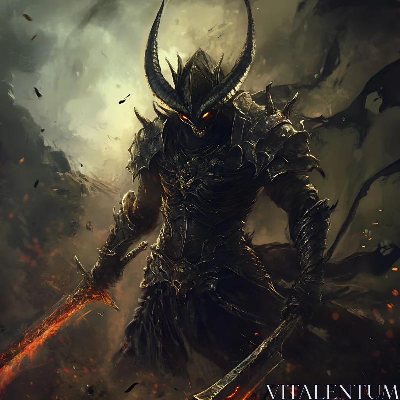 AI ART Dark Armored Demon with Flaming Blades