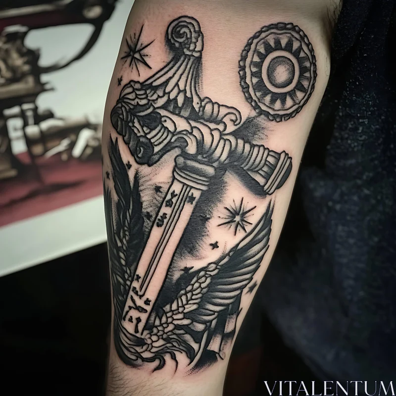 Intricate Sword Arm Tattoo AI Image