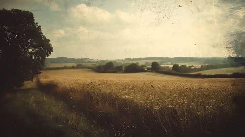 Peaceful Rural Landscape with Wheat Field