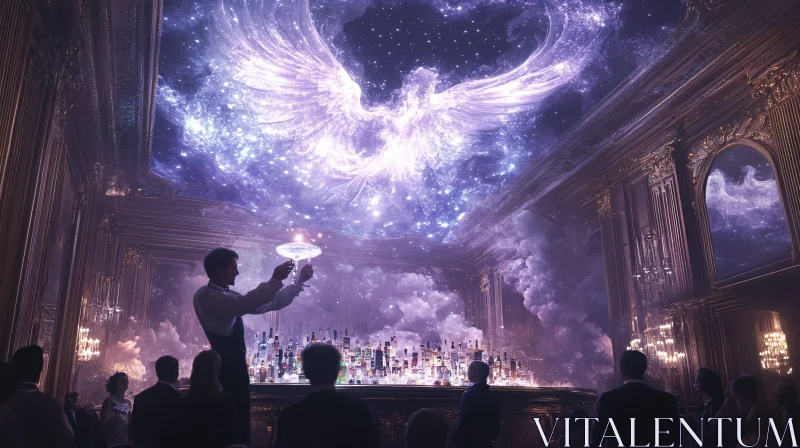 Magical Bar Scene with Phoenix Ceiling AI Image