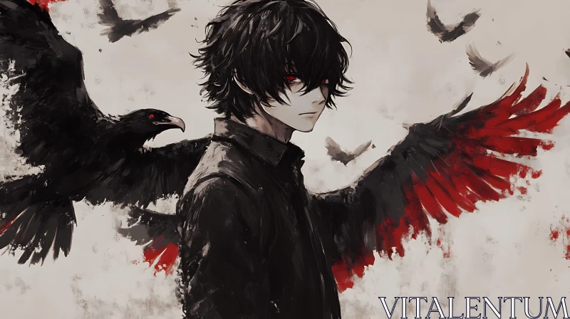 AI ART Dark Anime Character with Birds