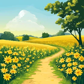 Yellow Flower Meadow Landscape View