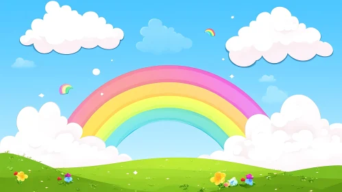 Whimsical Rainbow and Clouds Cartoon Scene