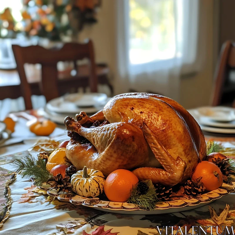 Roasted Turkey with Citrus and Pine Cones AI Image