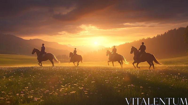 Equestrian Sunset Meadow AI Image