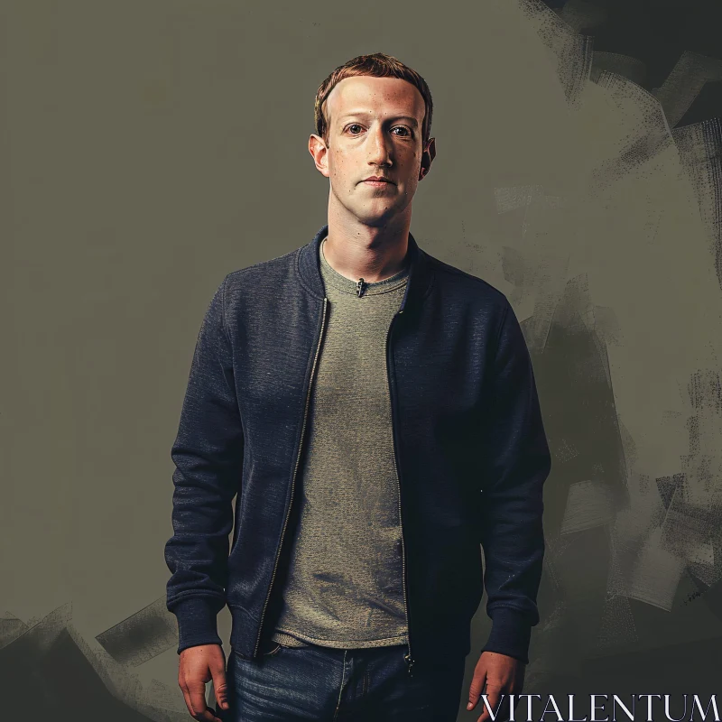 AI ART Mark Zuckerberg in Grey T-Shirt and Blue Jacket