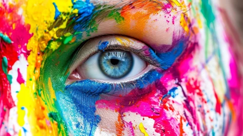 Close-Up of a Woman's Eye with Vibrant Paint - Artistic Image