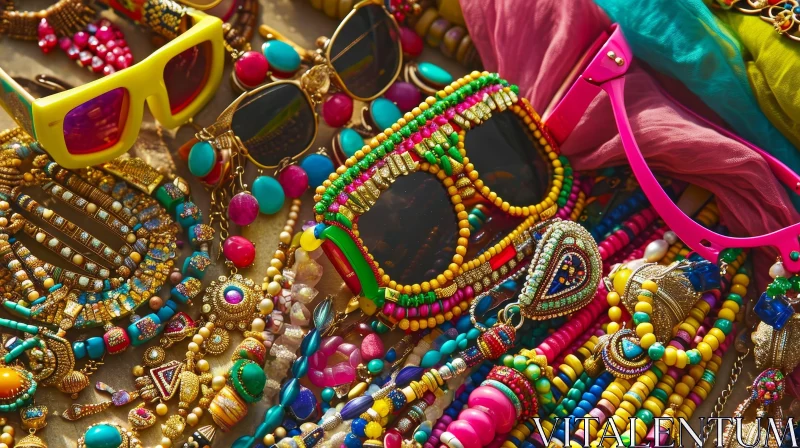 Colorful Costume Jewelry and Accessories | Vibrant Flat Lay AI Image