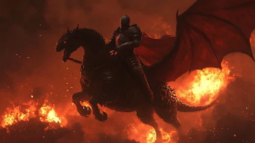 Dragon Rider in Fiery Landscape