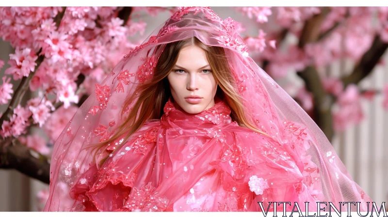 Ethereal Beauty: Pink Floral Dress Model AI Image